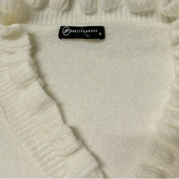 Pretty Garden Cardigan Sweater Women M Stripes Nautical Buttons Soft Ruffle - Picture 6 of 9